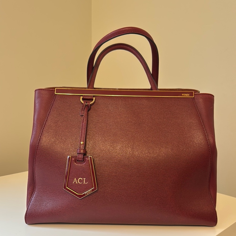 Fendi Burgundy Red Leather Tote with Gold Hardware